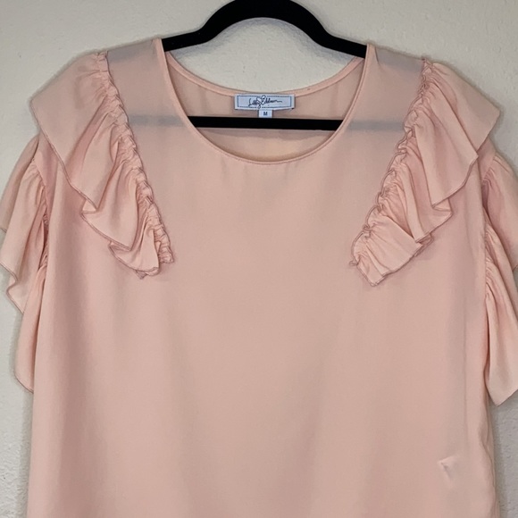 Libby Edelman Short Sleeve Ruffle Blouse Size Med - Picture 2 of 10